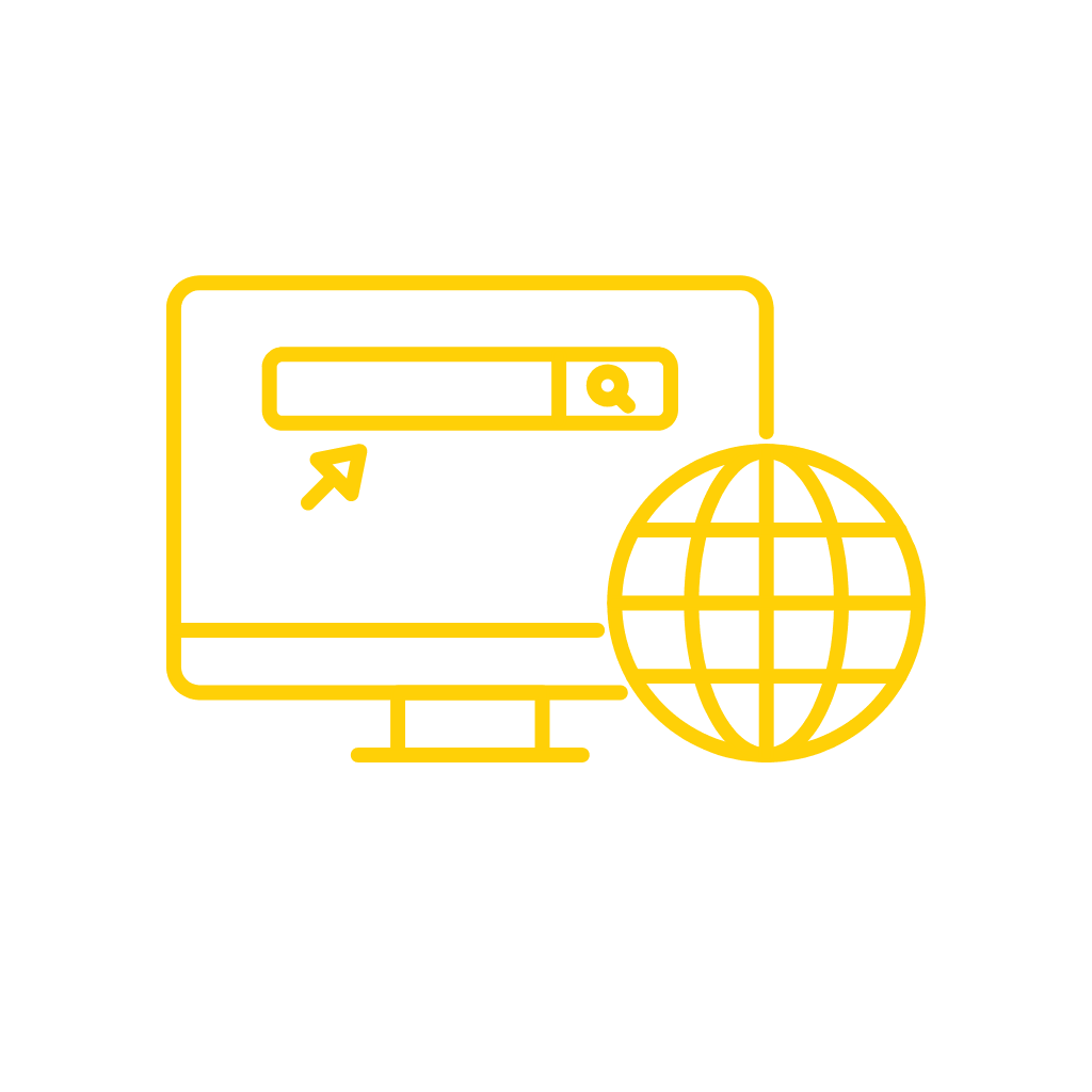 Icône d'ordinateur et globe symbolisant la création de site internet WordPress par com-libri, freelance à Brest.